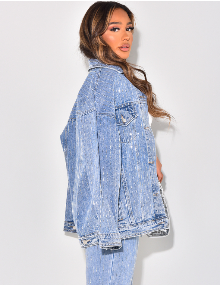 Veste En Jeans Oversize Strass Recto Verso