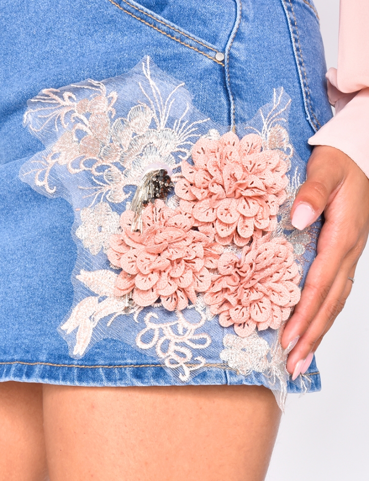 Flower jean skirt hotsell