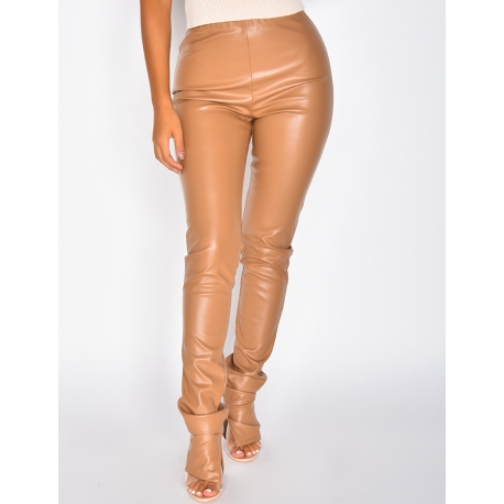 Pantalon taille haute en cuir PU