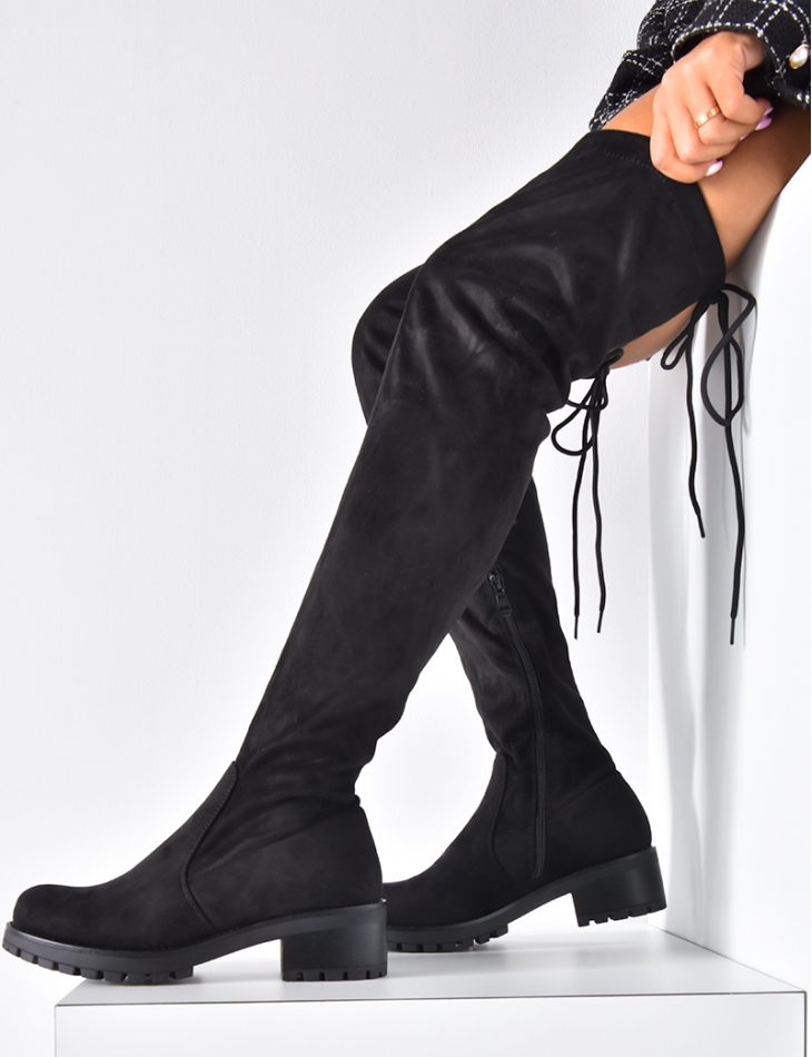 Flat Suedette Thigh High Boots