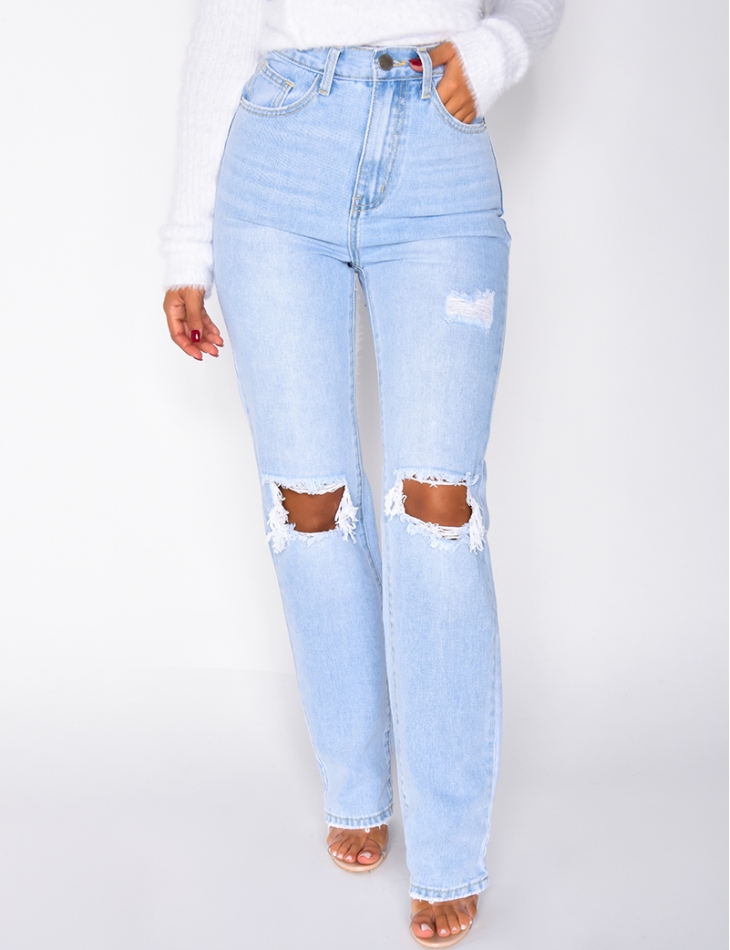 Jeans High Waist in Destroyed Optik