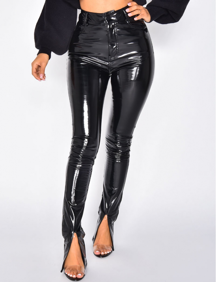 Pantalon vinyle femme noir sale