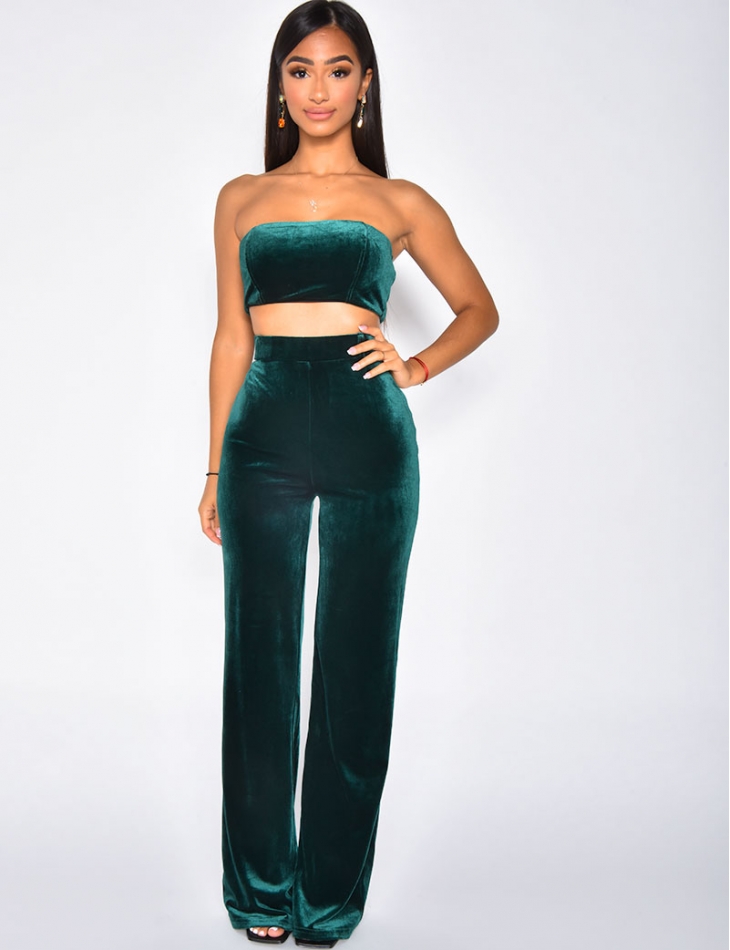 Ensemble crop top et pantalon en velours