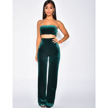 Ensemble crop top et pantalon en velours