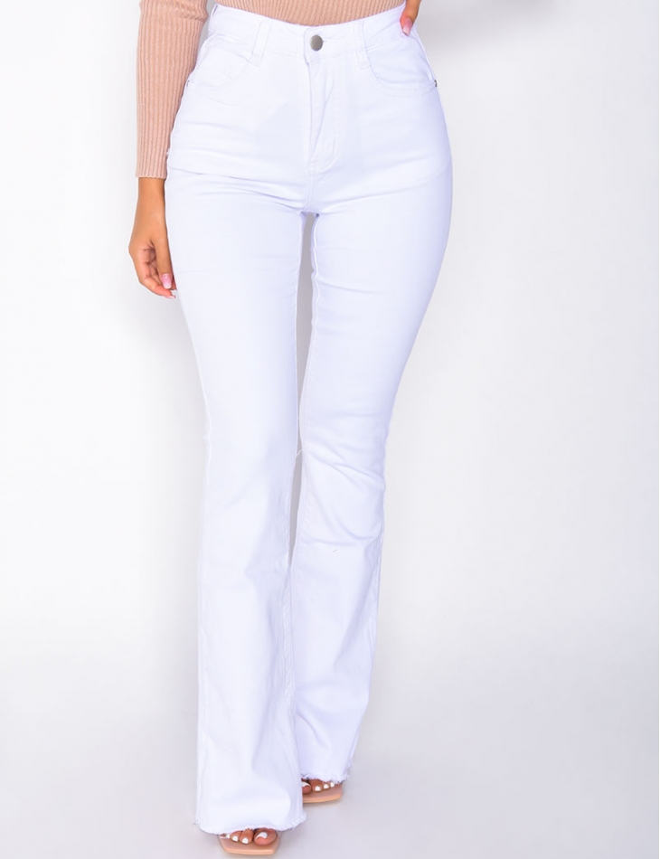 Jean blanc taille haute femme best sale