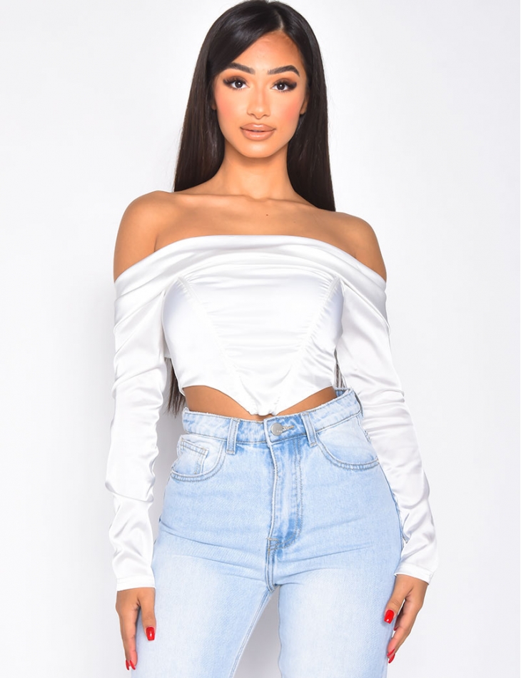 Crop-top bustier manche longues