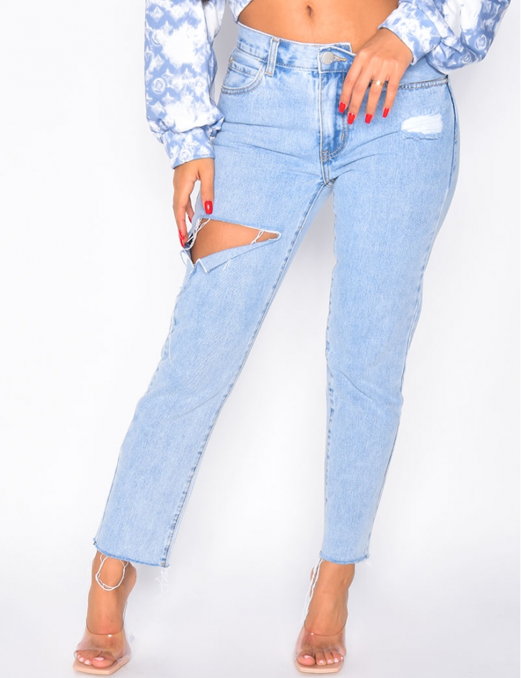 Ripped low rise jeans