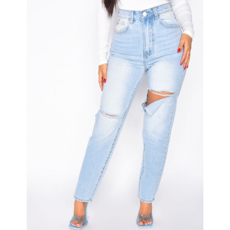 Jeans taille haute destroy