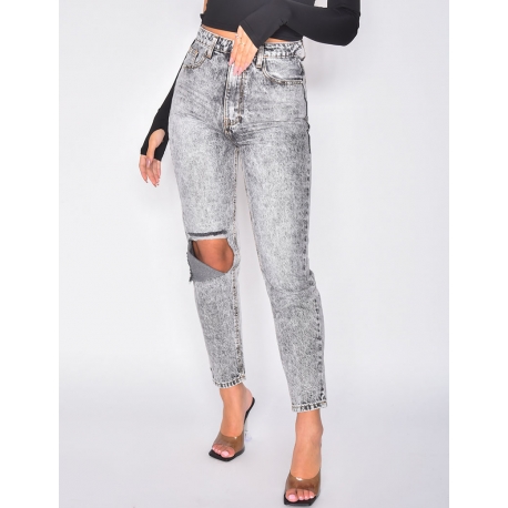 Jeans coupe droite destroy