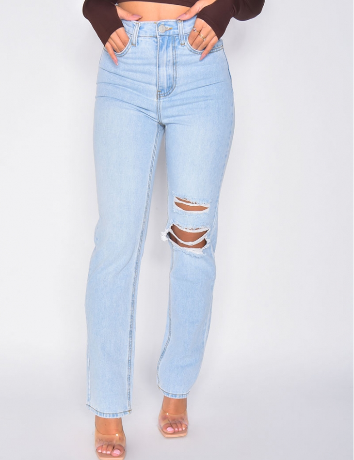 Jeans coupe droite destroy