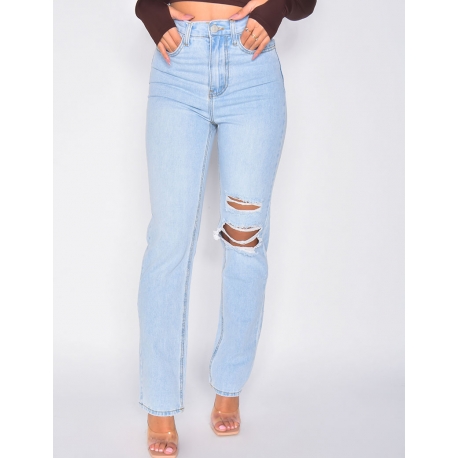 Jeans coupe droite destroy