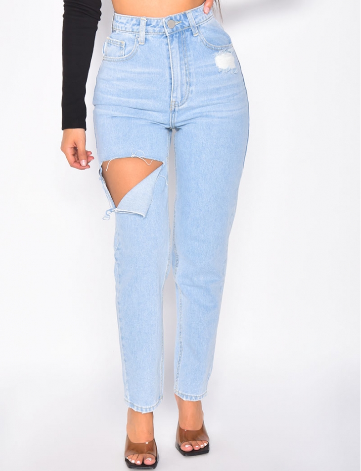 Jeans taille haute destroy