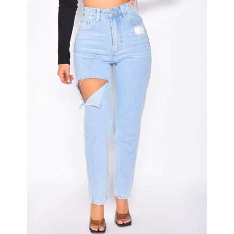 Jeans taille haute destroy