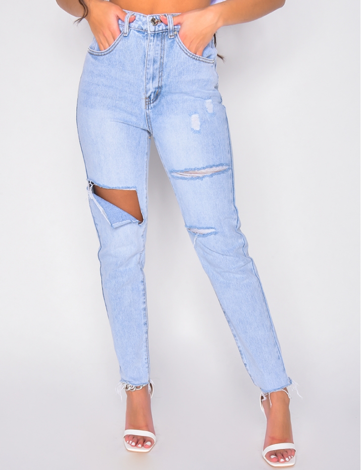 Jeans taille haute destroy