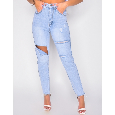 Jeans taille haute destroy