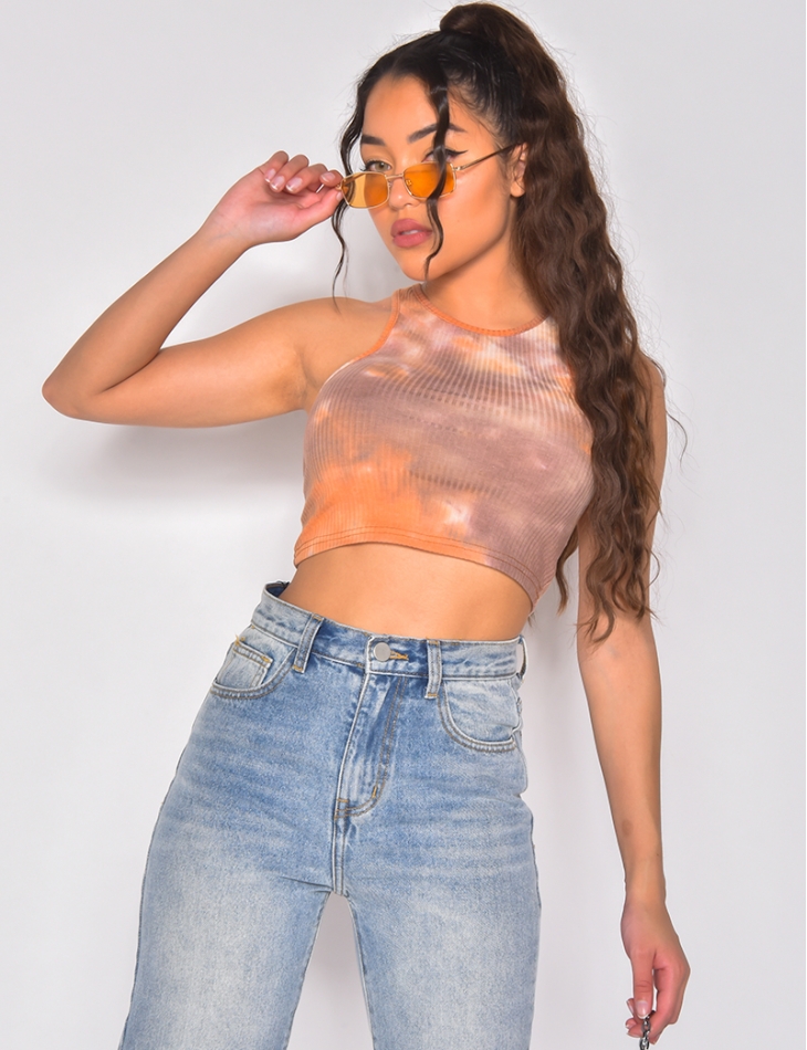 Crop-top sans manches tie and dye