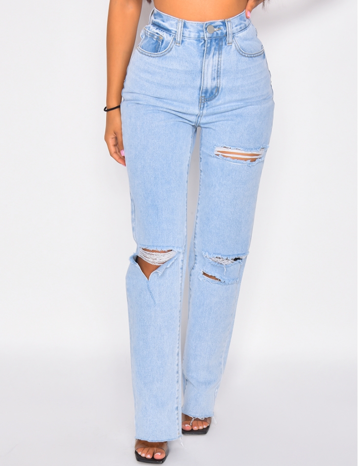 Jeans High Waist in Destroyed-Optik