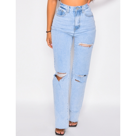 Jeans taille haute destroy