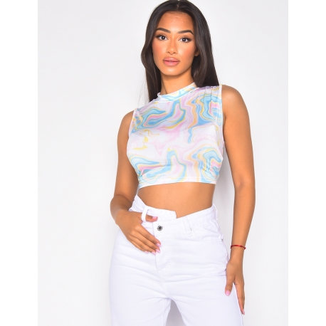 Crop-top sans manches à motifs