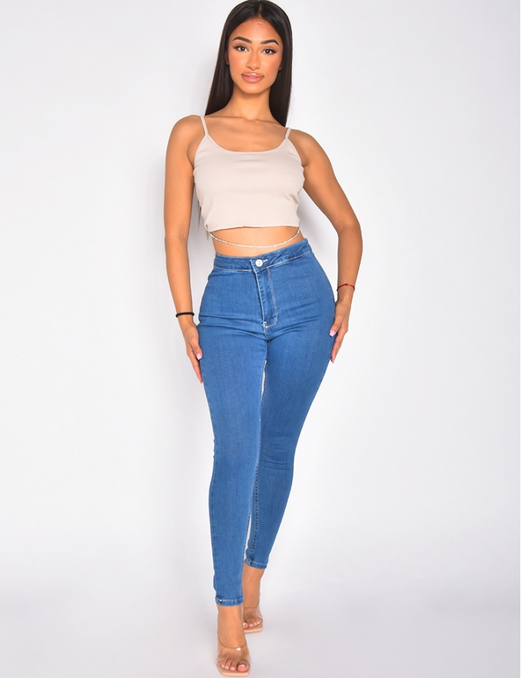 Jegging bleu fonce taille haute