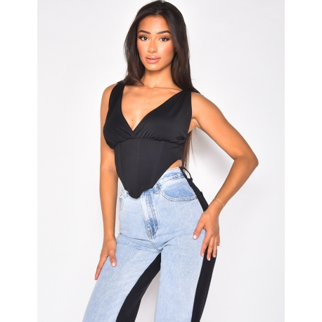 Crop top effet corset à noue au cou