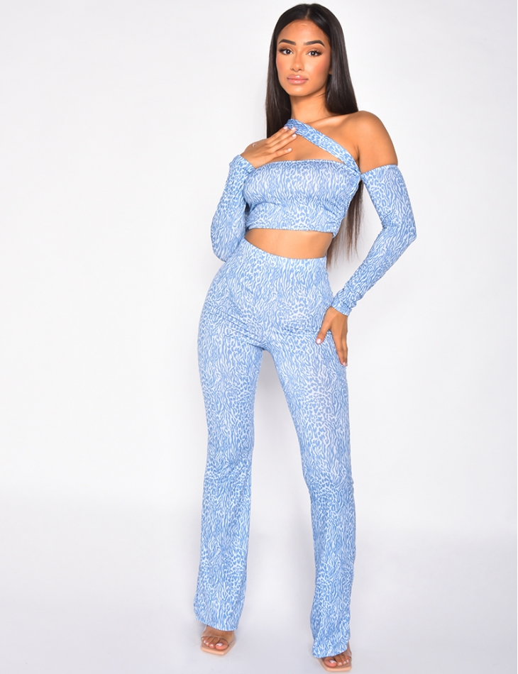 Ensemble crop-top et pantalon fluide à motif