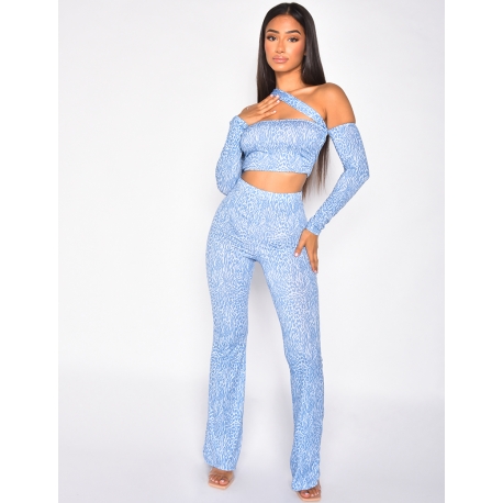 Ensemble crop-top et pantalon fluide à motif