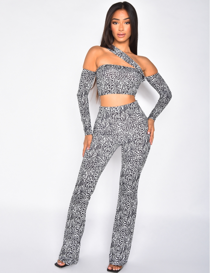 Ensemble crop-top et pantalon fluide à motif