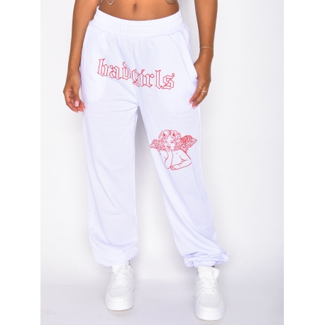 "Badgirls" trousers with half-angel, half-demon motif