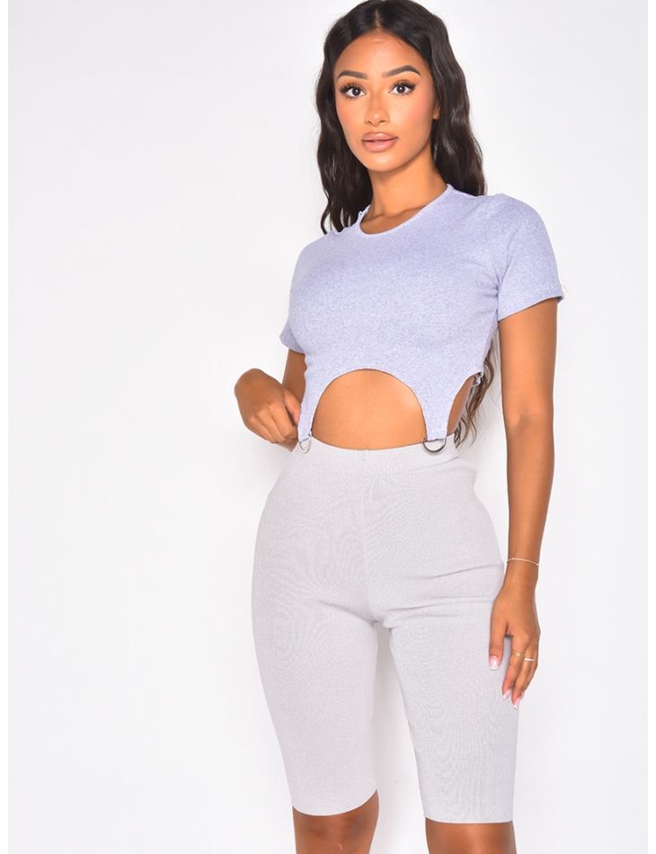 Crop top côtelé avec petits anneaux