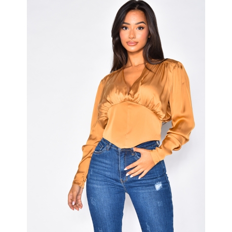 Crop-Top en satin froncé