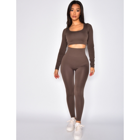 Ensemble legging et crop-top côtelé moulant