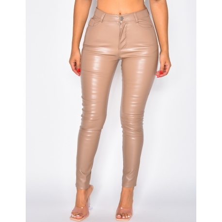 Pantalon en simili taille haute