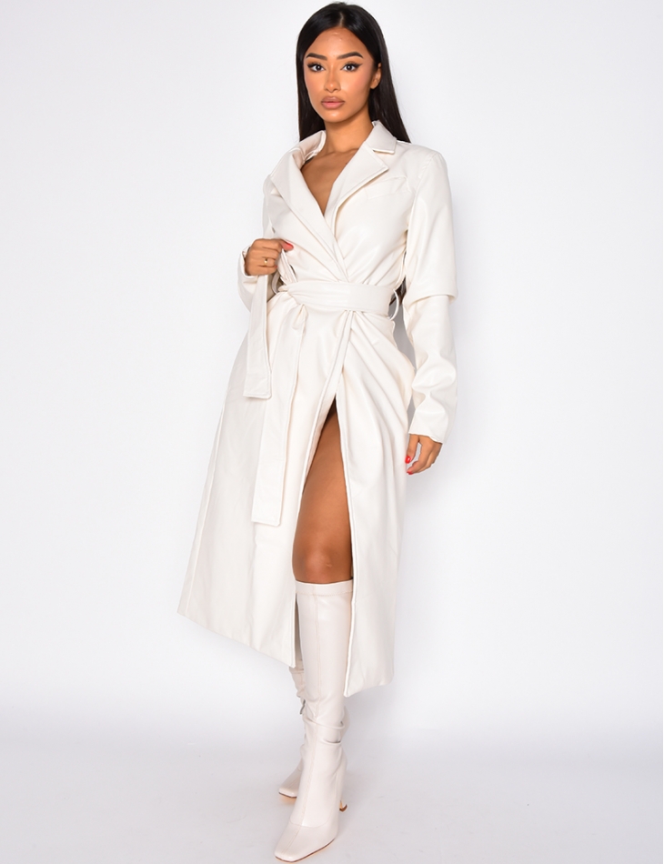 Faux leather trench coat