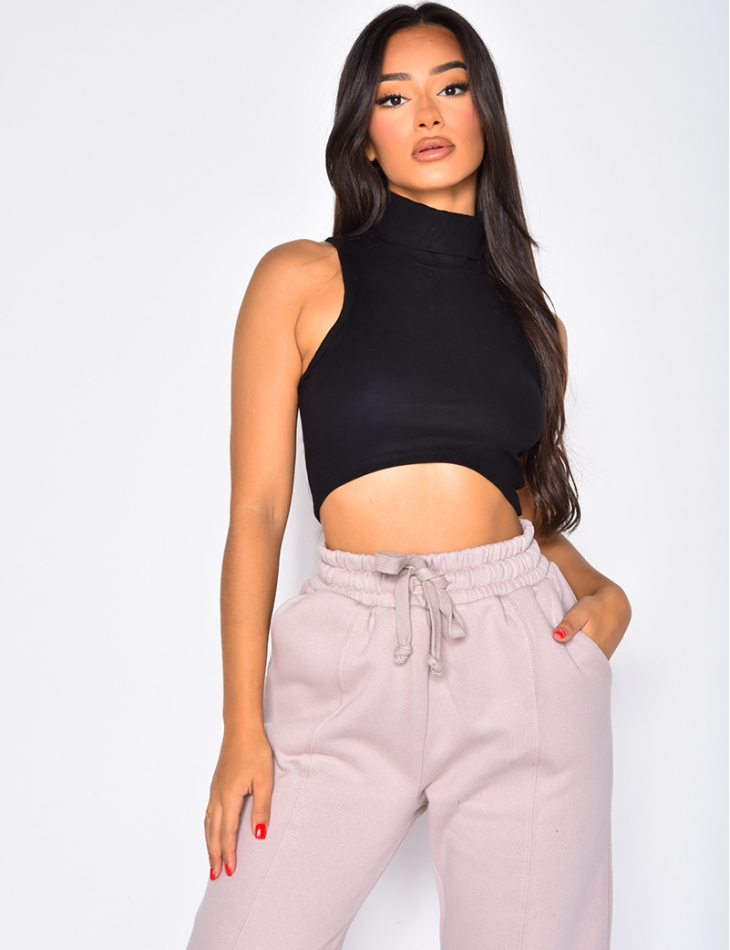 Crop-top sans manches col roulé