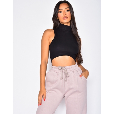 Crop-top sans manches col roulé