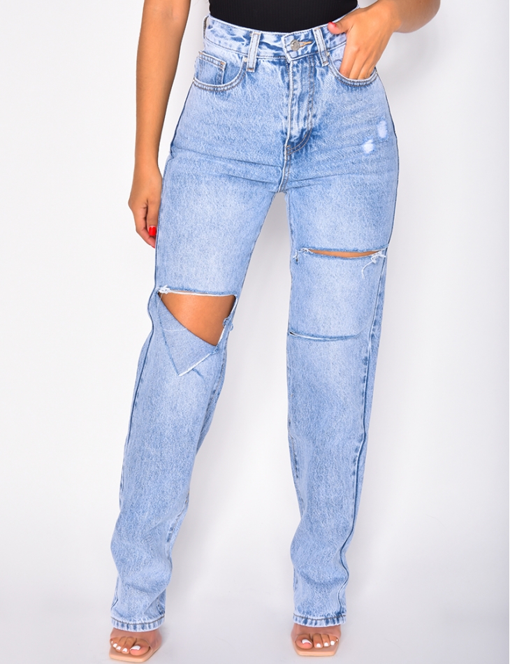 Jeans taille haute destroy