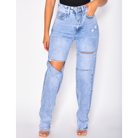 Jeans taille haute destroy