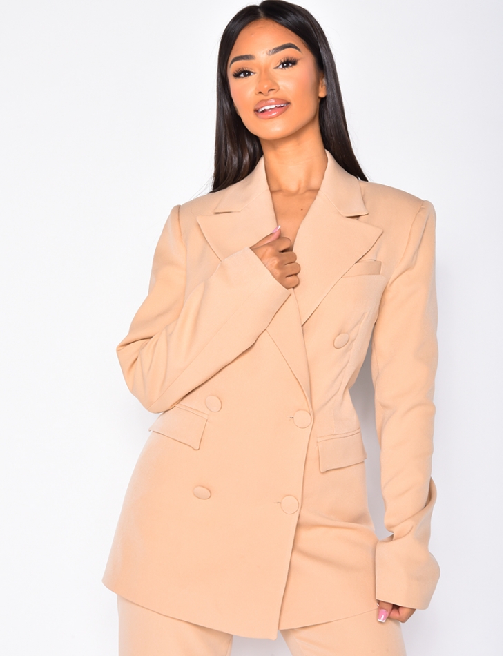 Veste de blazer à boutons croisés nude