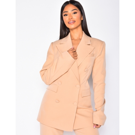 Veste de blazer à boutons croisés nude