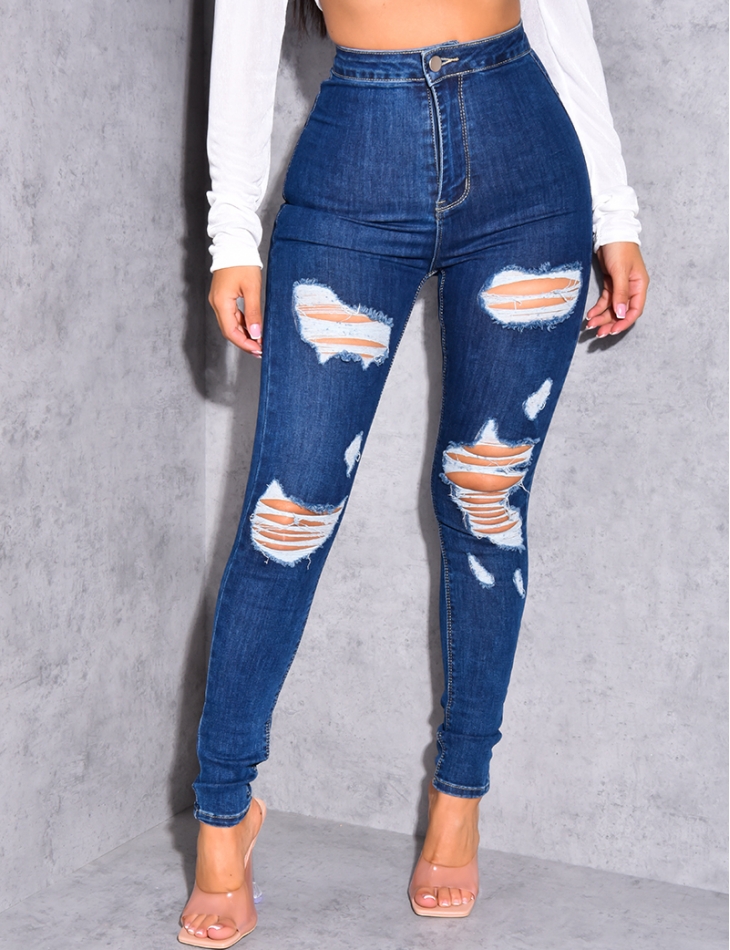 Jegging taille haute destroy