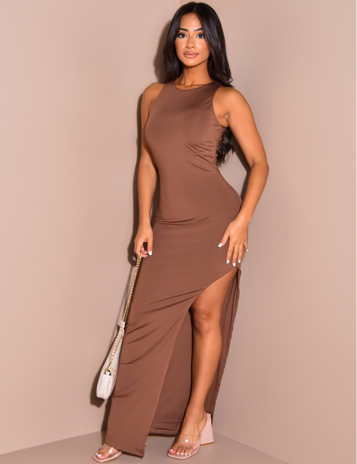 Long Lined Sleeveless Dress with Slit