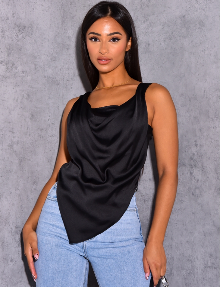 Crop-top en satin asymétrique