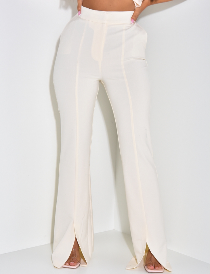 Pantalon de tailleur coupe droite à fente