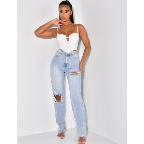 Jeans coupe droite destroy