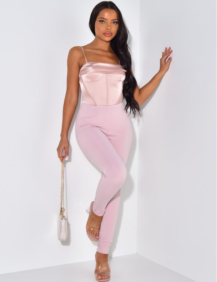 Bi material jumpsuit with bustier