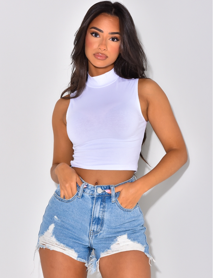 Crop top sans manches col montant