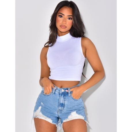 Crop top sans manches col montant