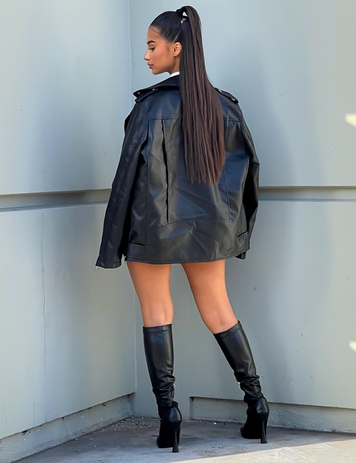 Oversized faux leather biker jacket