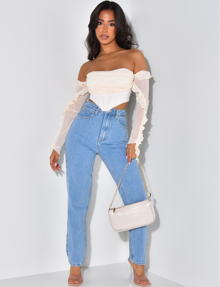 Jean mom taille haute pas cher sale